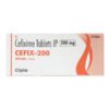 Front packaging of Cefix 200mg Cefixime antibiotic tablets box.