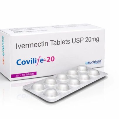 Ivermectin 20mg Covilife-20 antiparasitic tablets box and blister pack.
